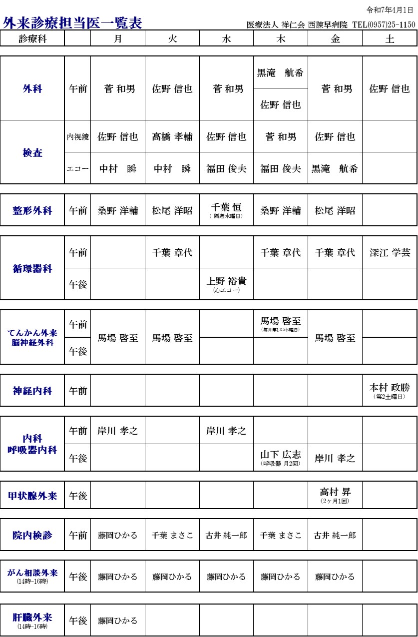 外来診療担当表